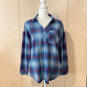 BP Shirt Women’s Small Western Y2K Granola Blue + Red Plaid Button Down Flannel